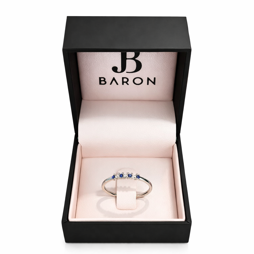 Anillo Oro Blanco 18kt Medio Cintillo Circonita-Zafiro 3