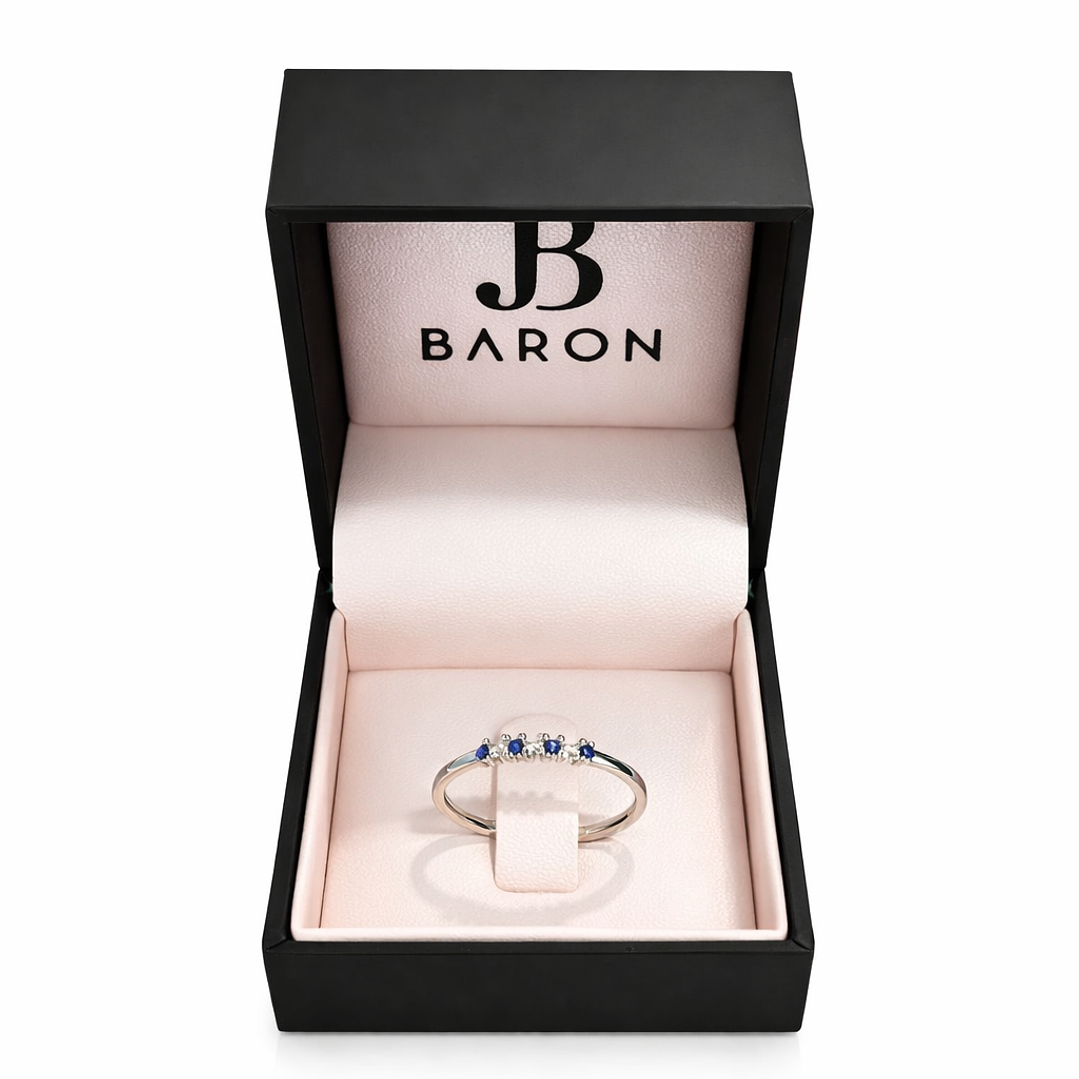 Anillo Oro Blanco 18kt Medio Cintillo Circonita-Zafiro 3