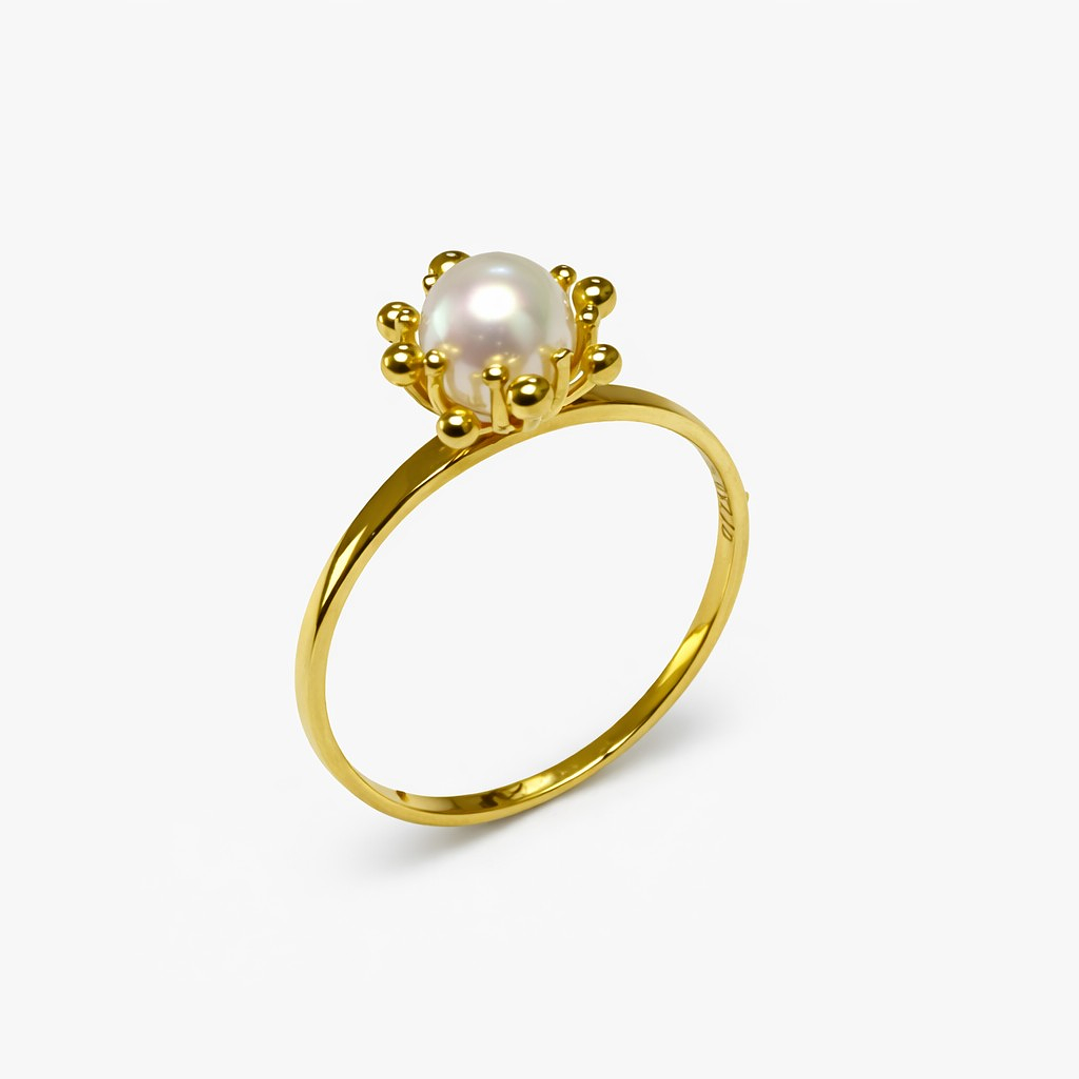 Anillo Oro Amarillo 18kt Pistilos y Perla Natural 1