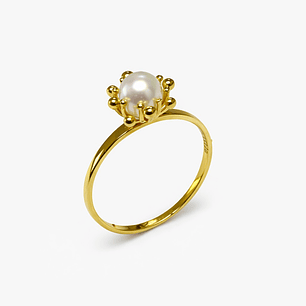 Anillo Oro Amarillo 18kt Pistilos y Perla Natural
