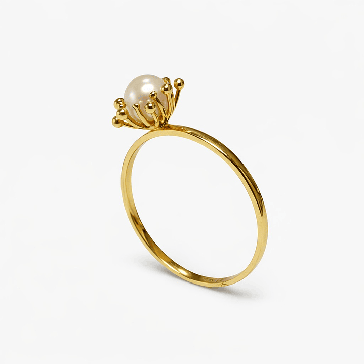 Anillo Oro Amarillo 18kt Pistilos y Perla Natural 2