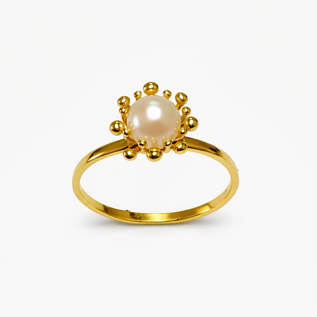 Anillo Oro Amarillo 18kt Pistilos y Perla Natural 3