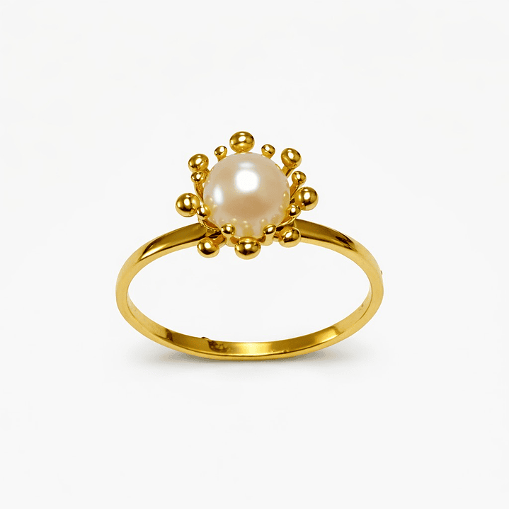 Anillo Oro Amarillo 18kt Pistilos y Perla Natural 3