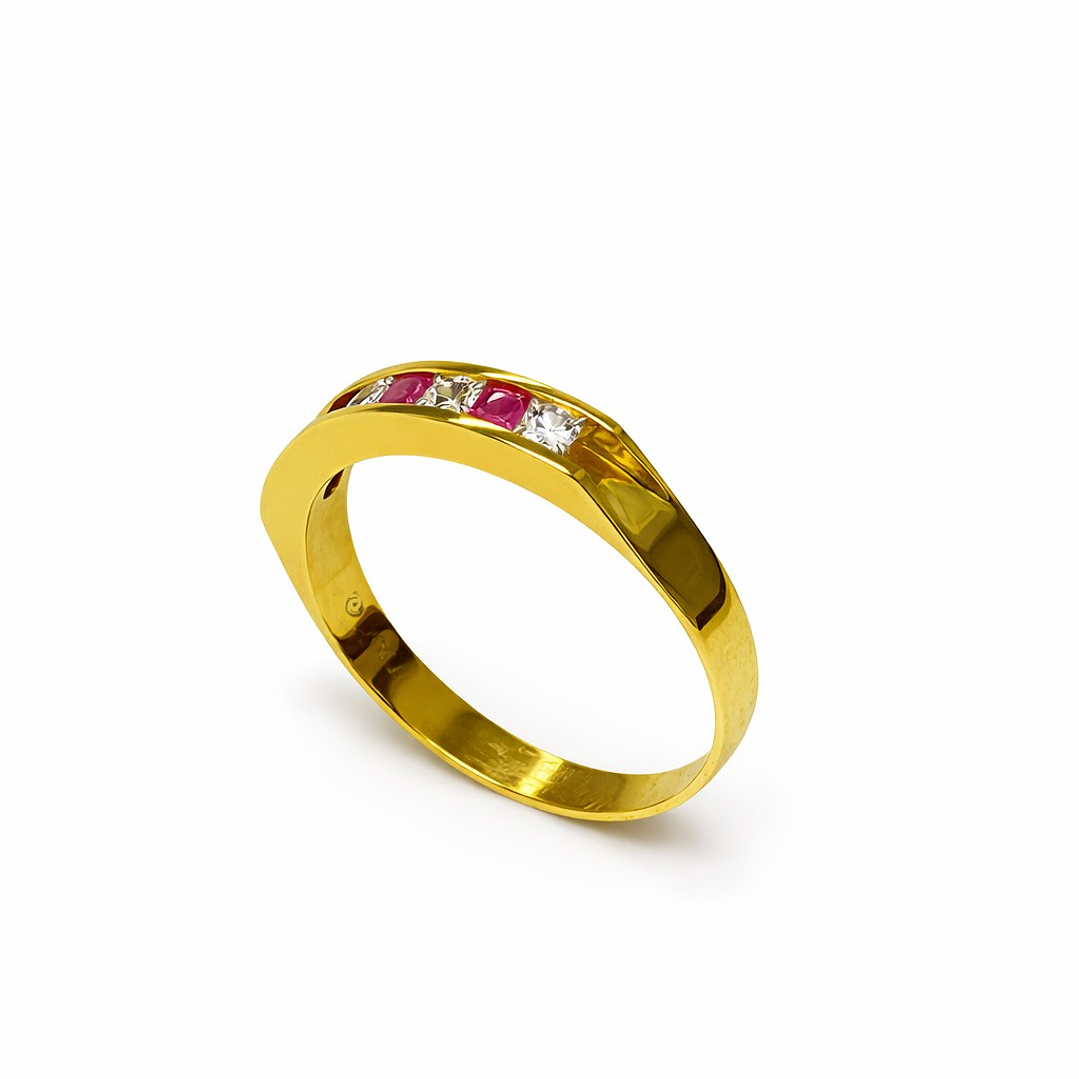 Anillo Oro Amarillo 18kt Circón Rubí 3