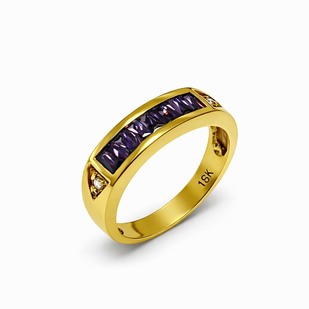 Anillo Oro Amarillo 18kt Amatista Baguette 3