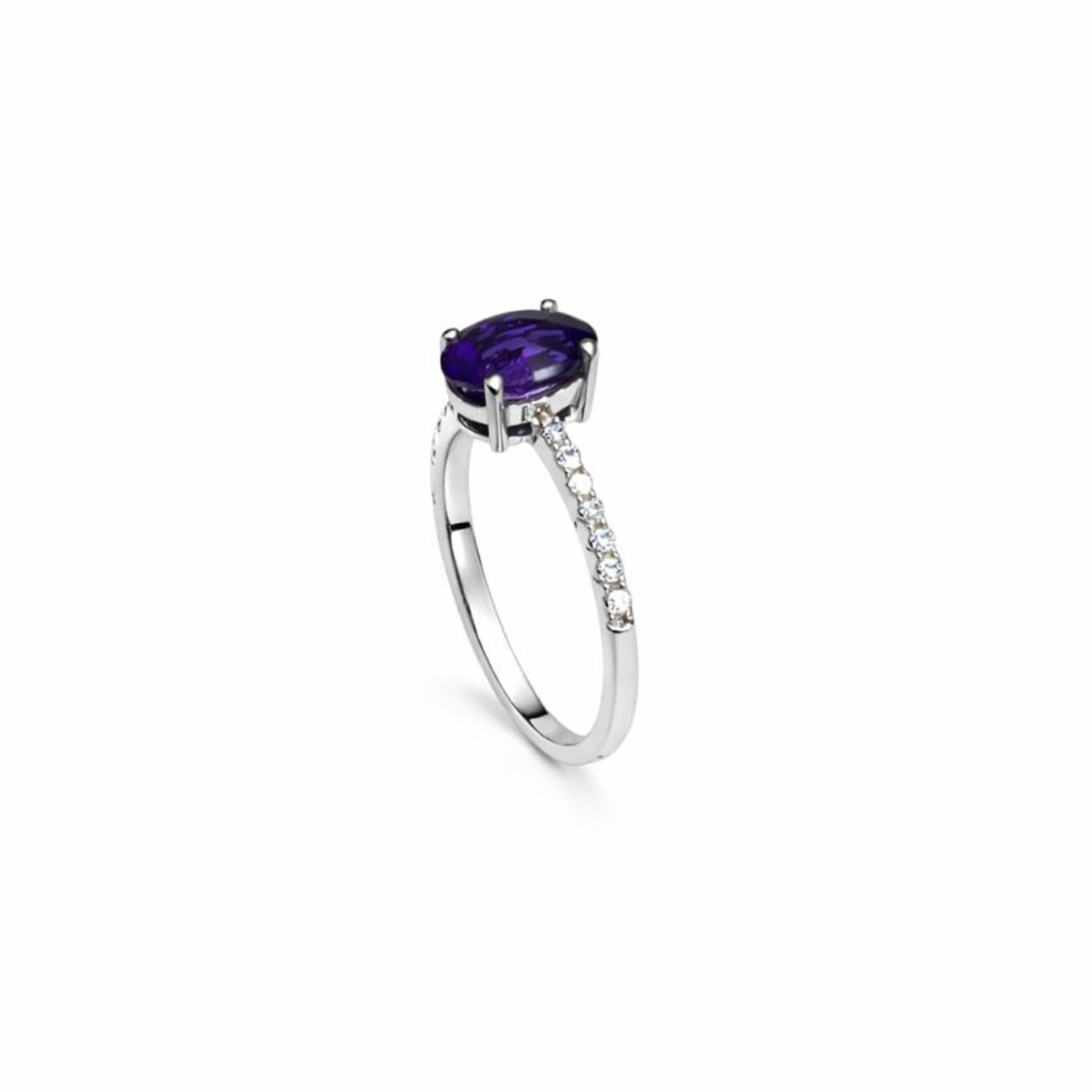 Anillo Oro Blanco 18kt Diamantes 7 Pts Amatista 1,15 Qts 4