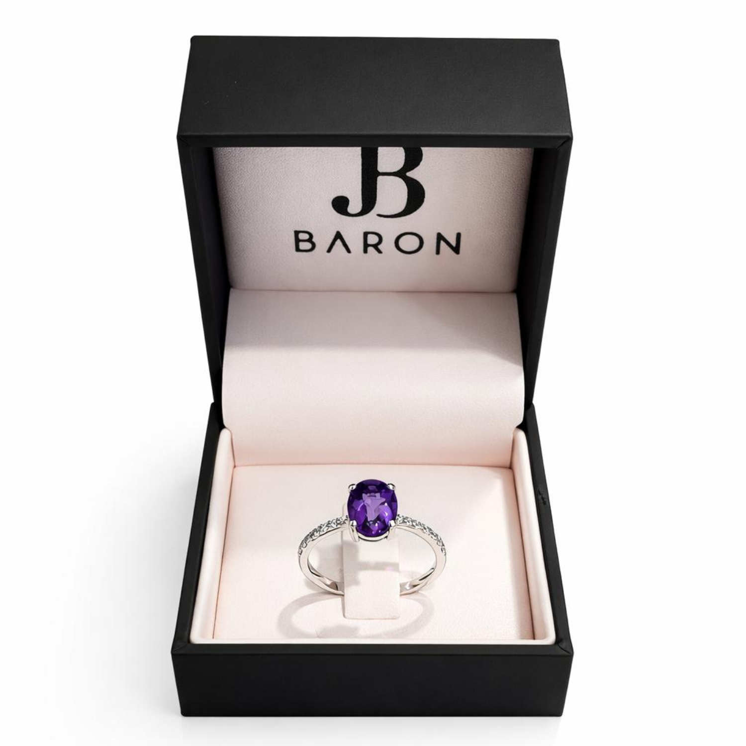 Anillo Oro Blanco 18kt Diamantes 7 Pts Amatista 1,15 Qts 2