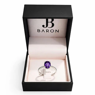 Anillo Oro Blanco 18kt Diamantes 7 Pts Amatista 1,15 Qts