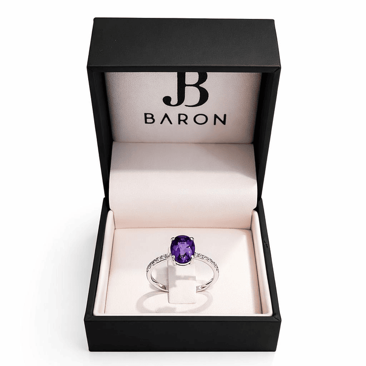 Anillo Oro Blanco 18kt Diamantes 7 Pts Amatista 1,15 Qts 3