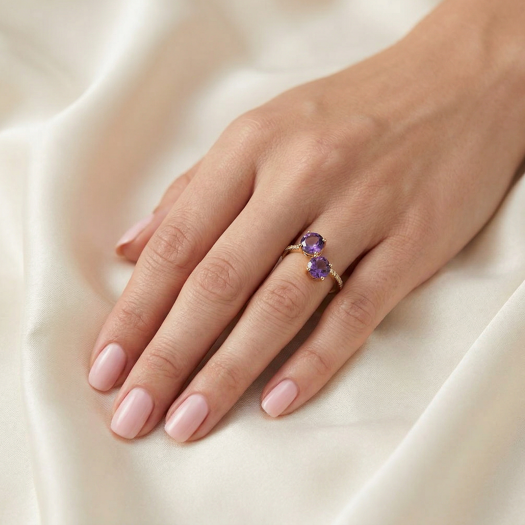 Anillo Oro Amarillo 18kt Diamantes 15 Pts Amatista 98 Pts 4