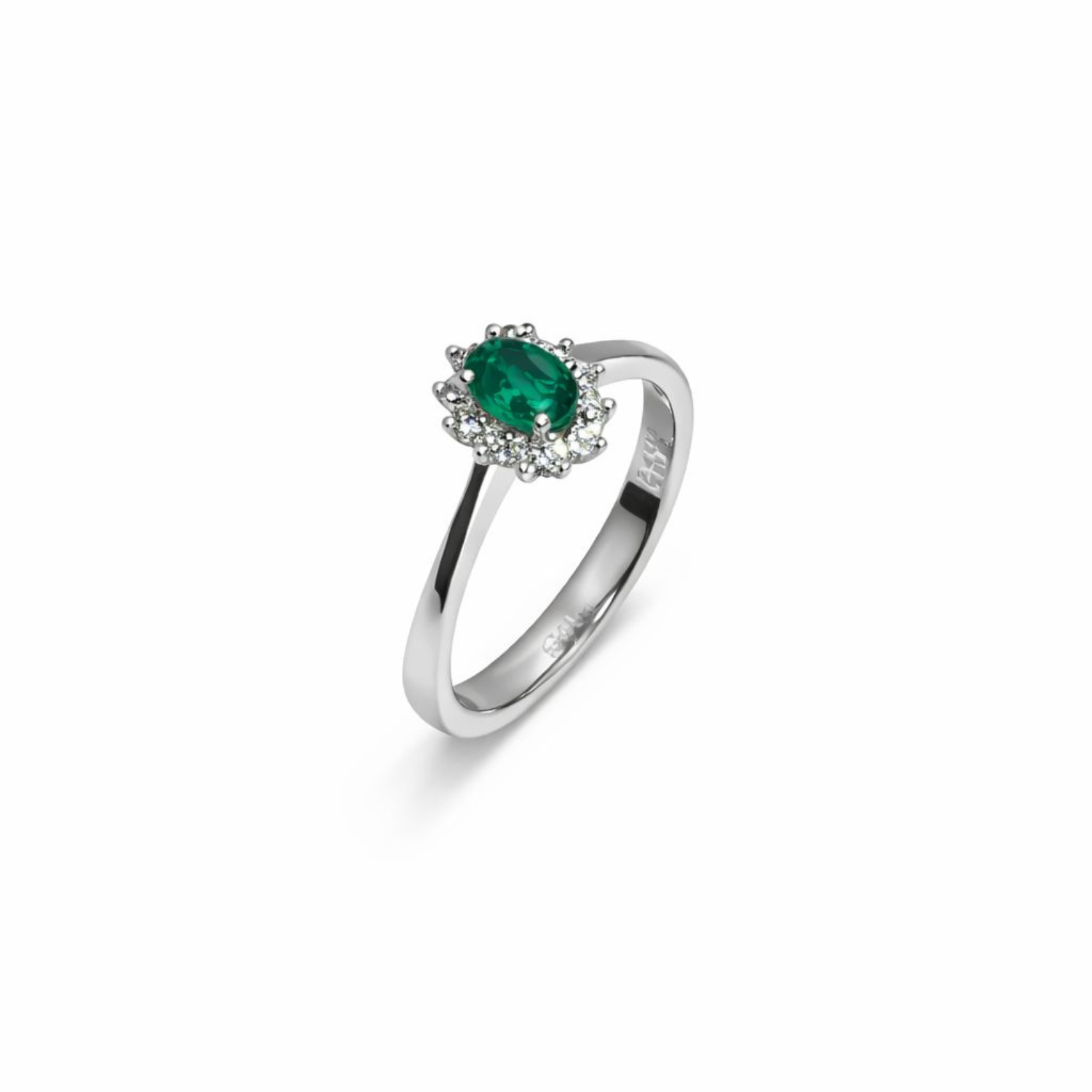 Anillo Oro Blanco 18kt Diamantes 13Pts Esmeralda Central 6MM 1
