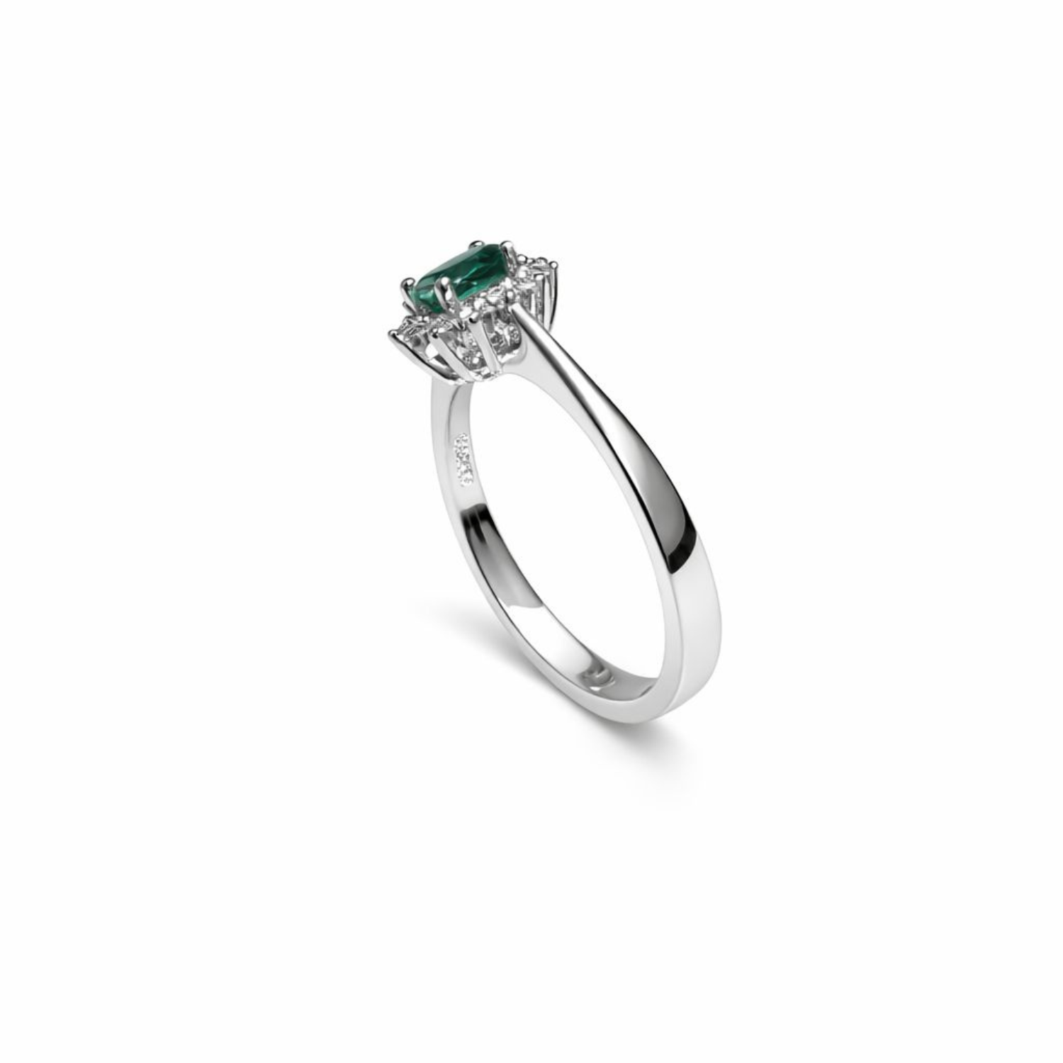 Anillo Oro Blanco 18kt Diamantes 13Pts Esmeralda Central 6MM 2