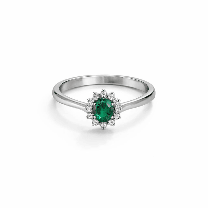 Anillo Oro Blanco 18kt Diamantes 13Pts Esmeralda Central 6MM 3