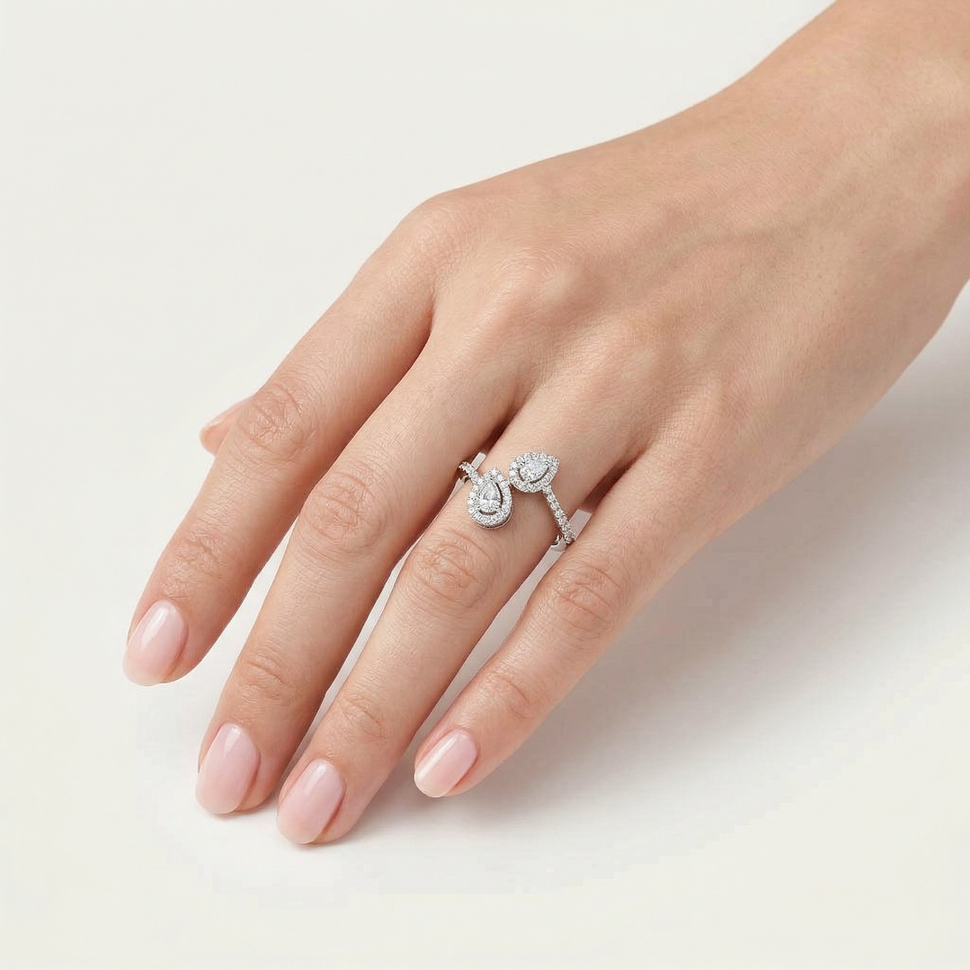 Anillo Oro Blanco 18kt Diamantes 46 Pts Dúo Brillante 5