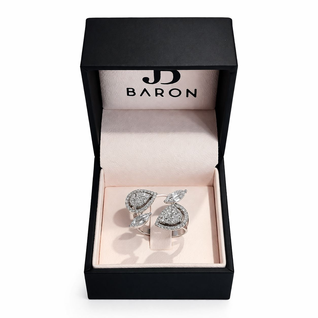 Anillo Oro Blanco 18kt Diamantes Lágrima 1,12 Qts 3