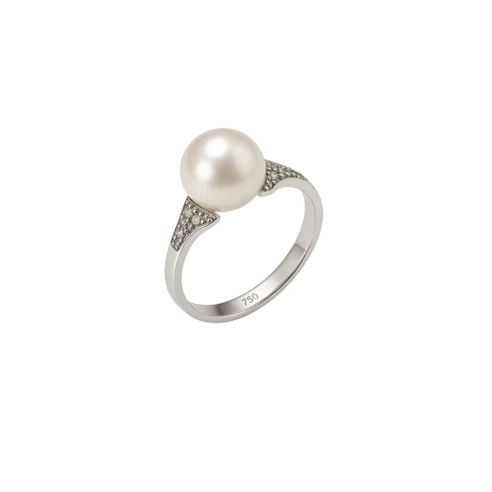 Anillo Oro Blanco 18kt Diamantes de 10Pts Más Perla Cultivada 1