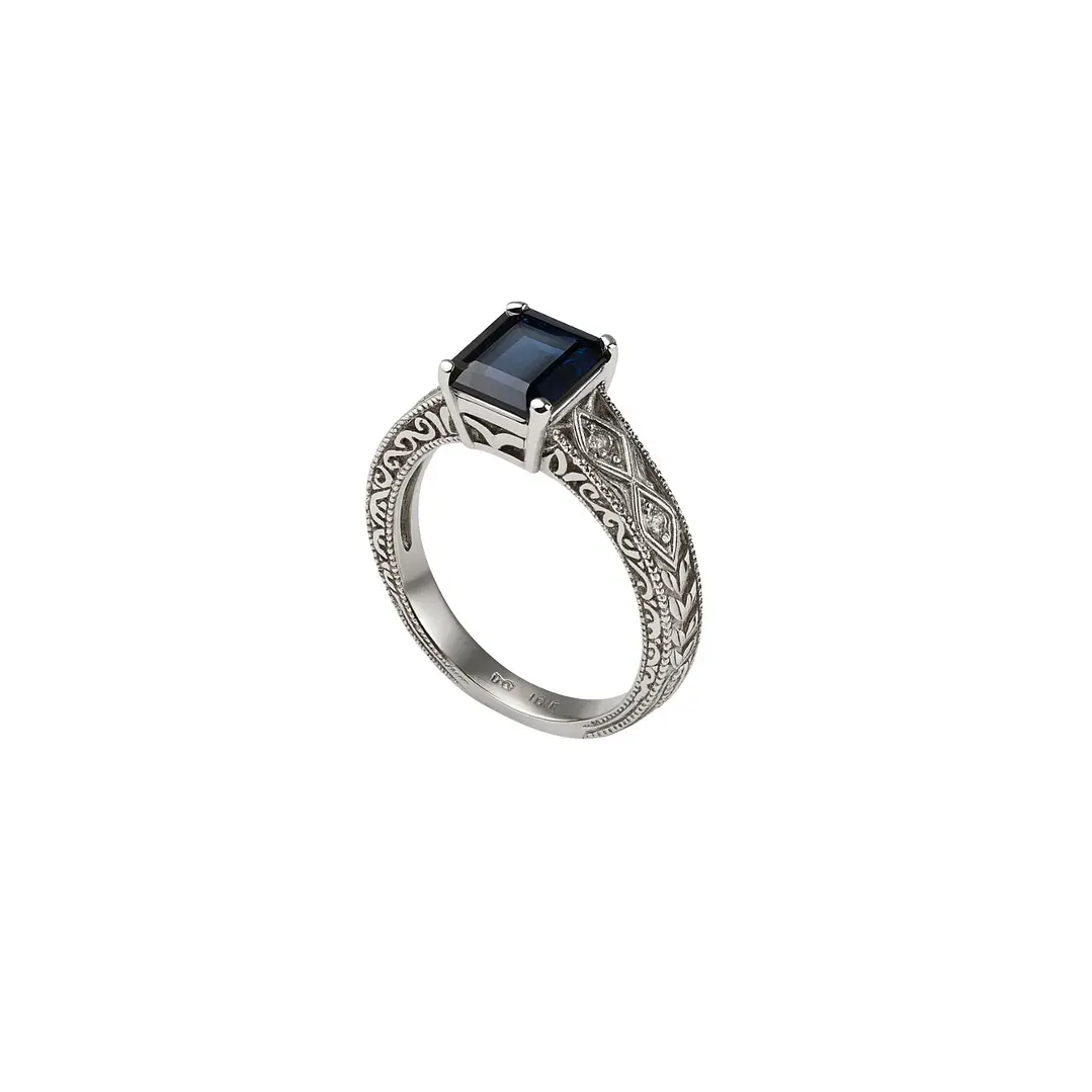 Anillo Oro Blanco 18kt Diamantes 6 Pts Mas Zafiro Natural 3