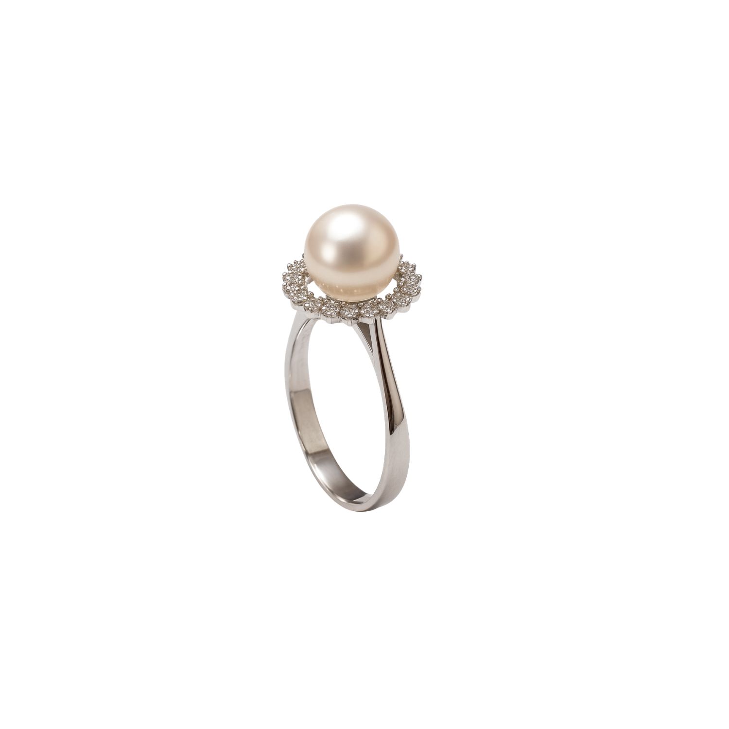 Anillo Oro Blanco 18kt Diamantes 20 Pts. Más Perla Cultivada 1