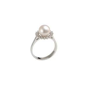 Anillo Oro Blanco 18kt Diamantes 20 Pts. Más Perla Cultivada