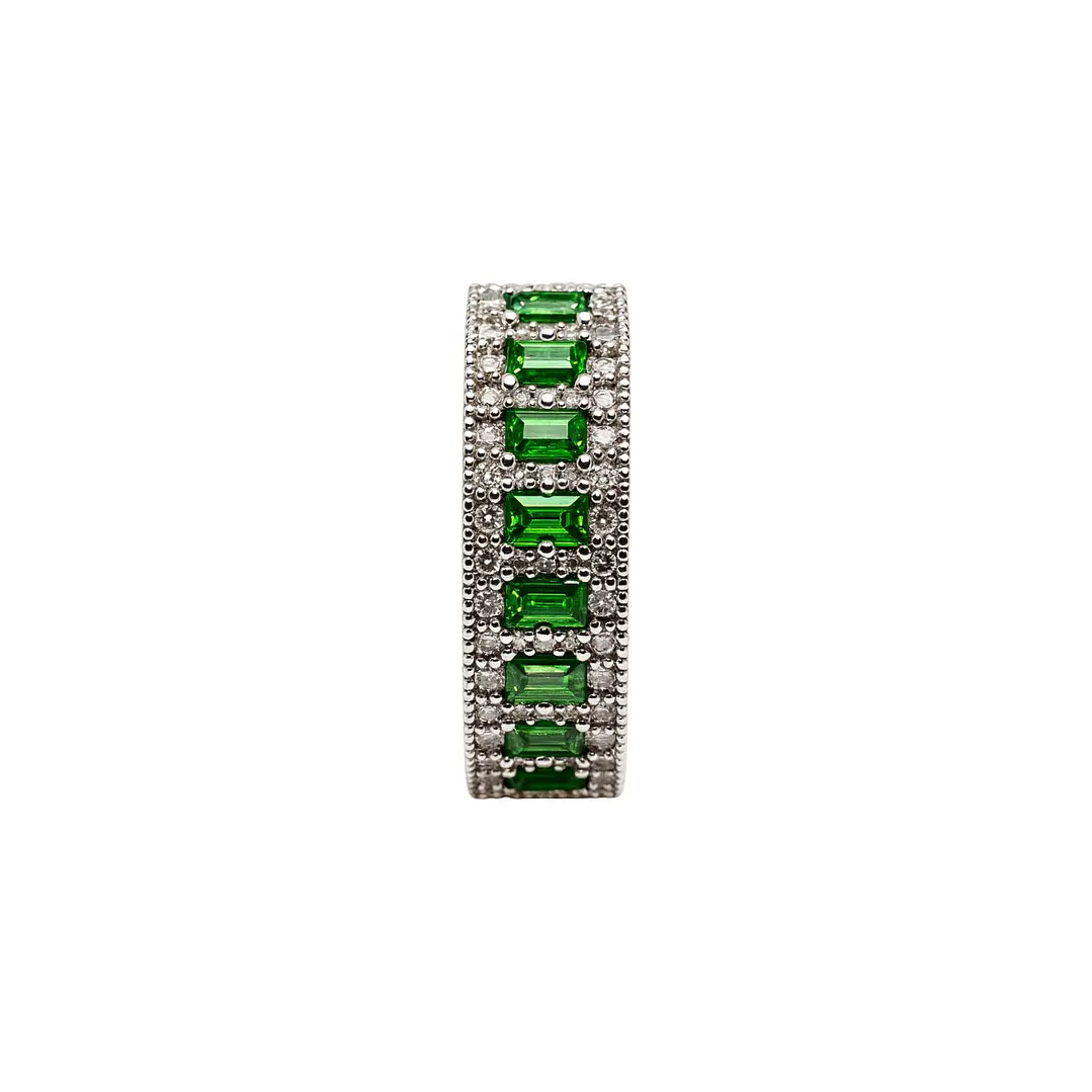 Anillo Oro Blanco 18kt Diamantes 46 Pts. Esmeraldas Natural 1