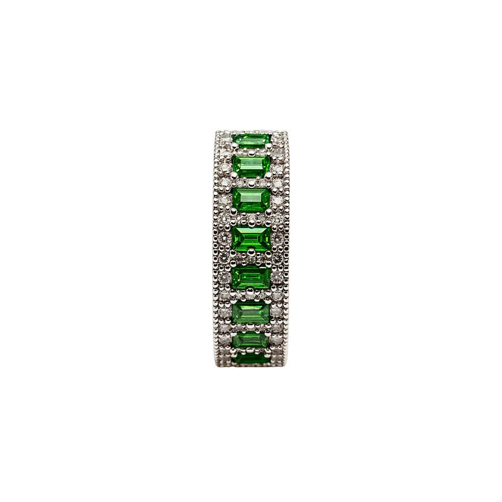 Anillo Oro Blanco 18kt Diamantes 46 Pts. Esmeraldas Natural 1