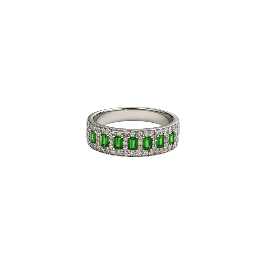 Anillo Oro Blanco 18kt Diamantes 46 Pts. Esmeraldas Natural 2