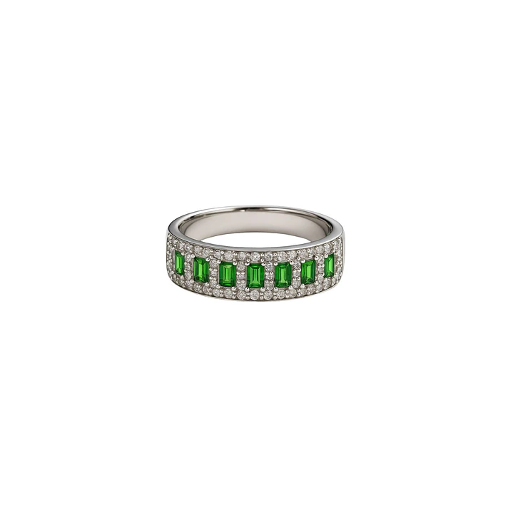 Anillo Oro Blanco 18kt Diamantes 46 Pts. Esmeraldas Natural 2