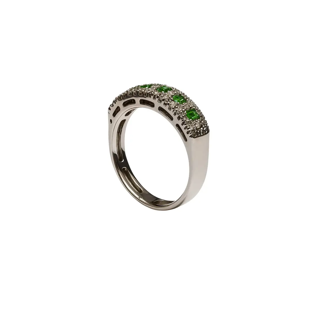 Anillo Oro Blanco 18kt Diamantes 46 Pts. Esmeraldas Natural 3