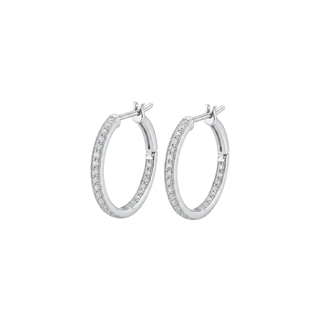 Aros Oro Blanco 18kt Diamantes 17Pts Argollas Medianas 1