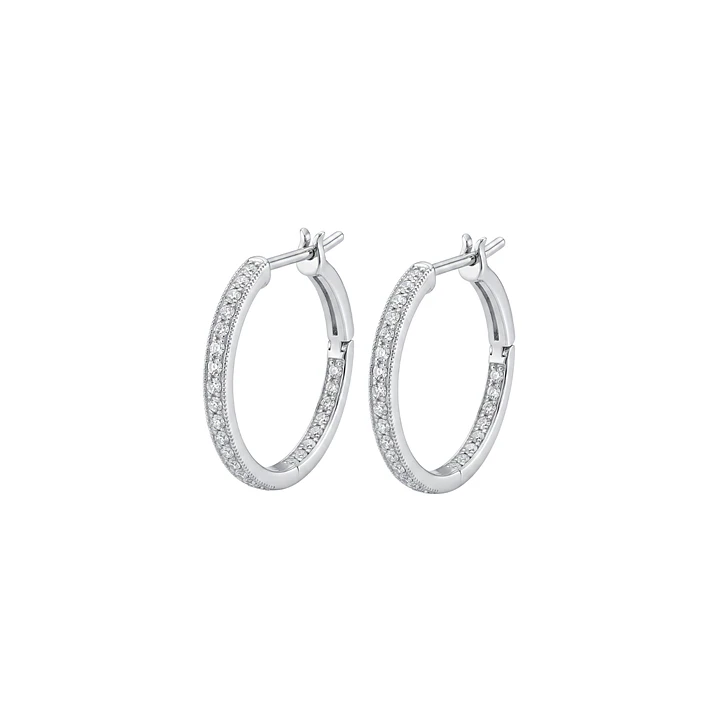 Aros Oro Blanco 18kt Diamantes 17Pts Argollas Medianas 1