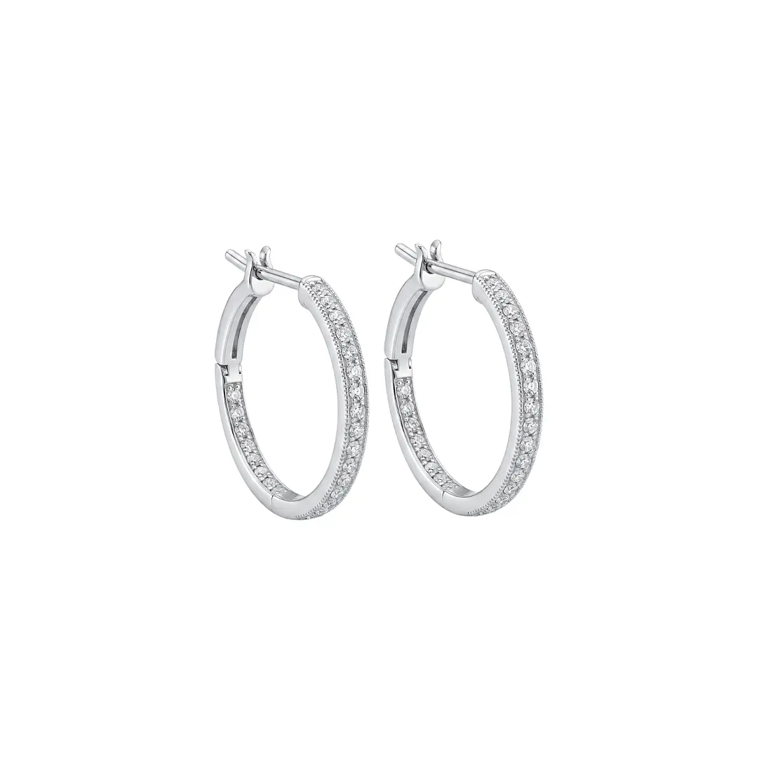 Aros Oro Blanco 18kt Diamantes 17Pts Argollas Medianas 2
