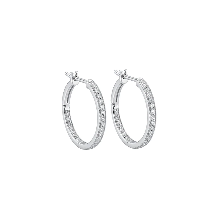 Aros Oro Blanco 18kt Diamantes 17Pts Argollas Medianas 2