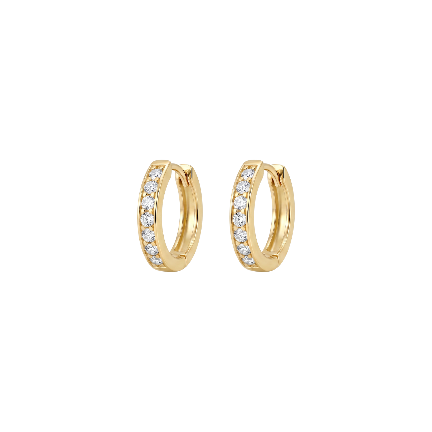 Aros Oro Amarillo 18kt Argollas 1/2 Circonita 14MM 1