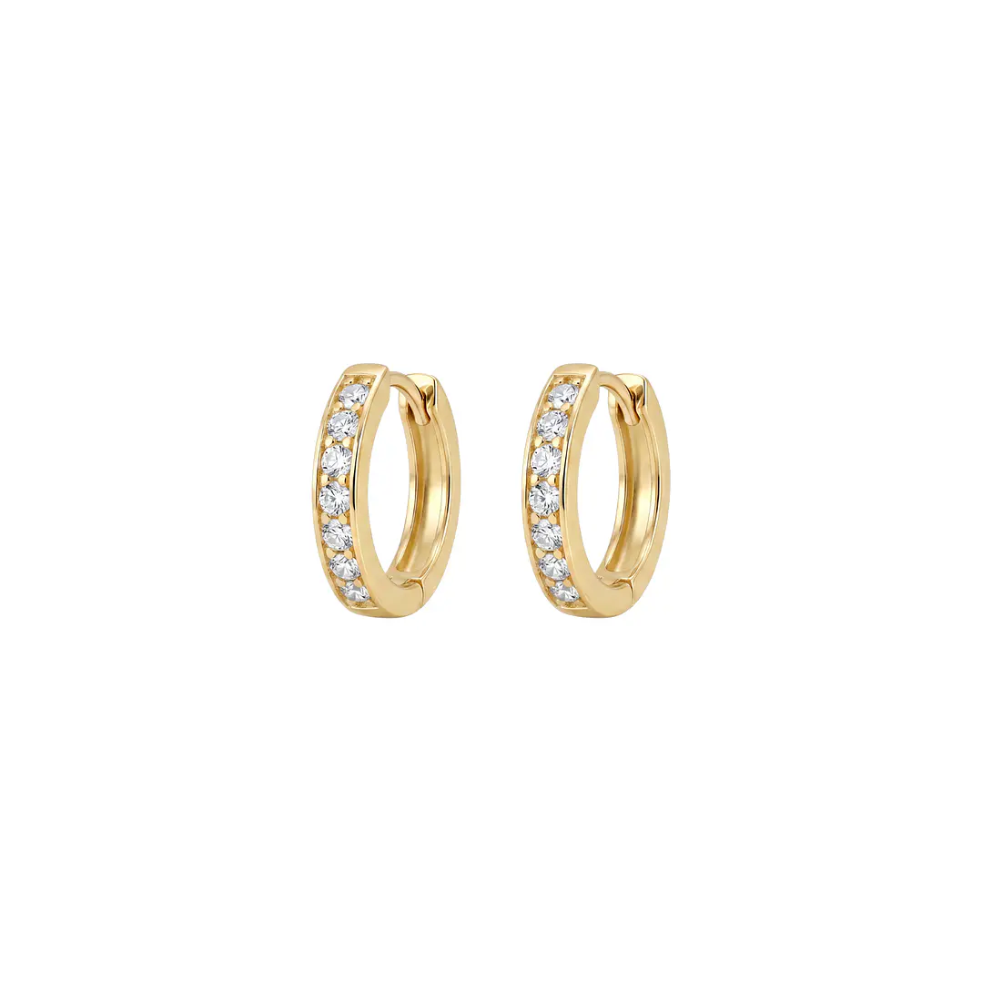 Aros Oro Amarillo 18kt Argollas 1/2 Circonita 14MM 1