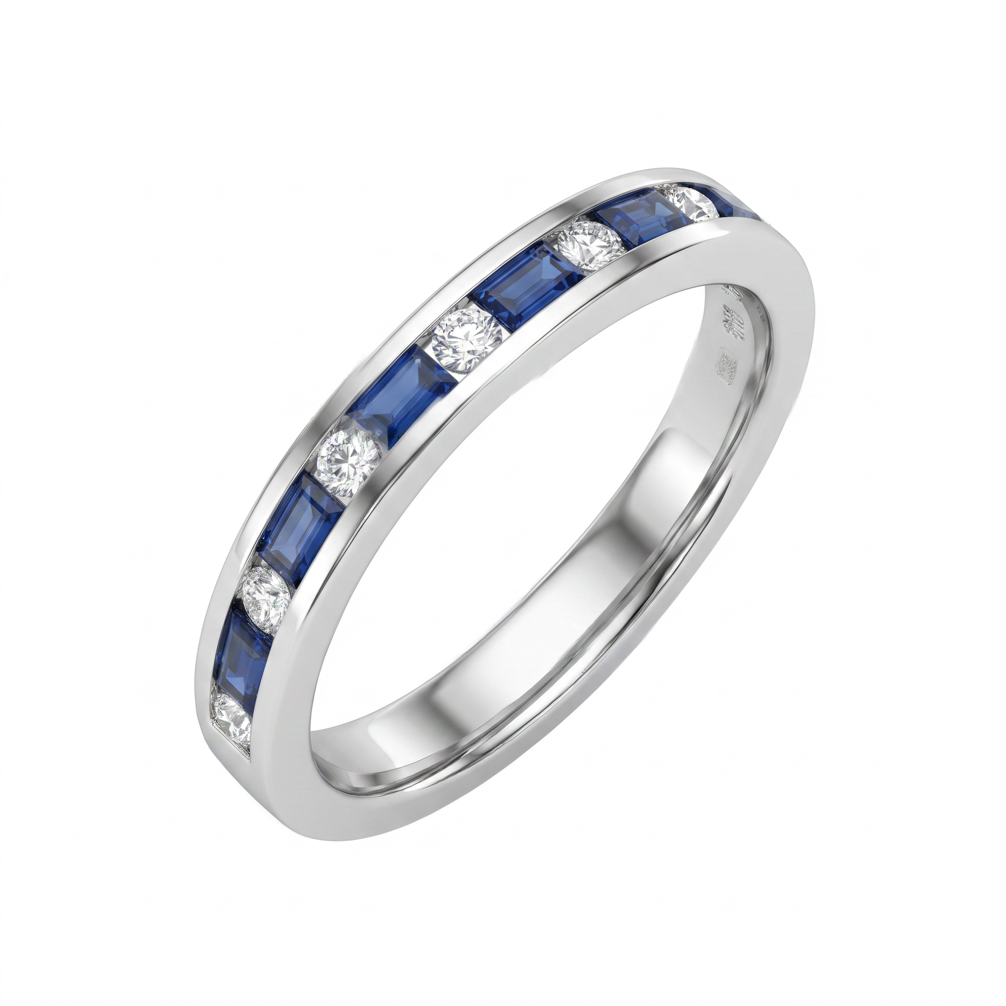 Anillo Oro Blanco 18kt Diamantes 11 Pts Zafiros 2