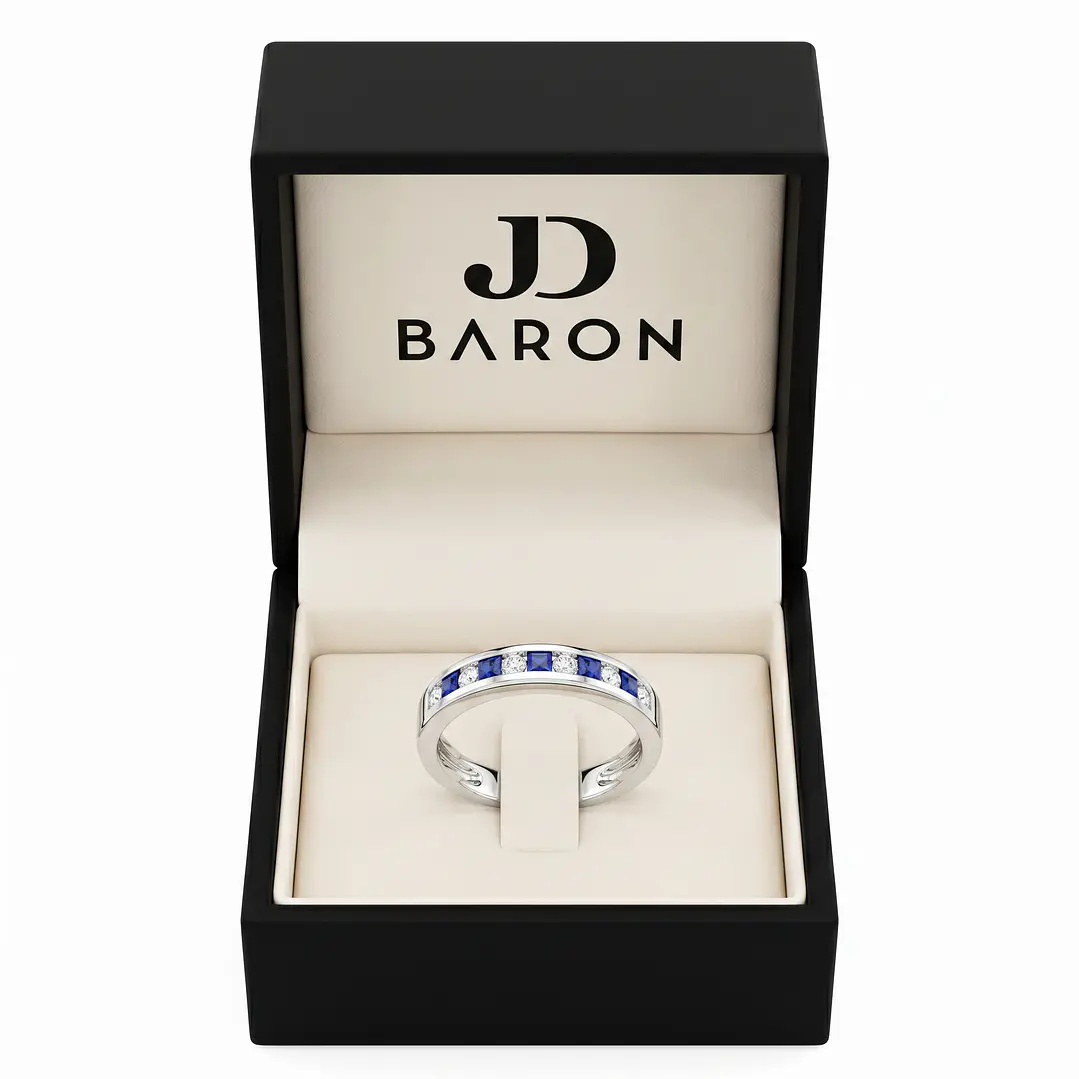 Anillo Oro Blanco 18kt Diamantes 11 Pts Zafiros 2