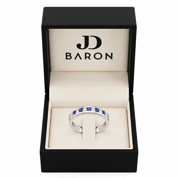 Anillo Oro Blanco 18kt Diamantes 11 Pts Zafiros 2