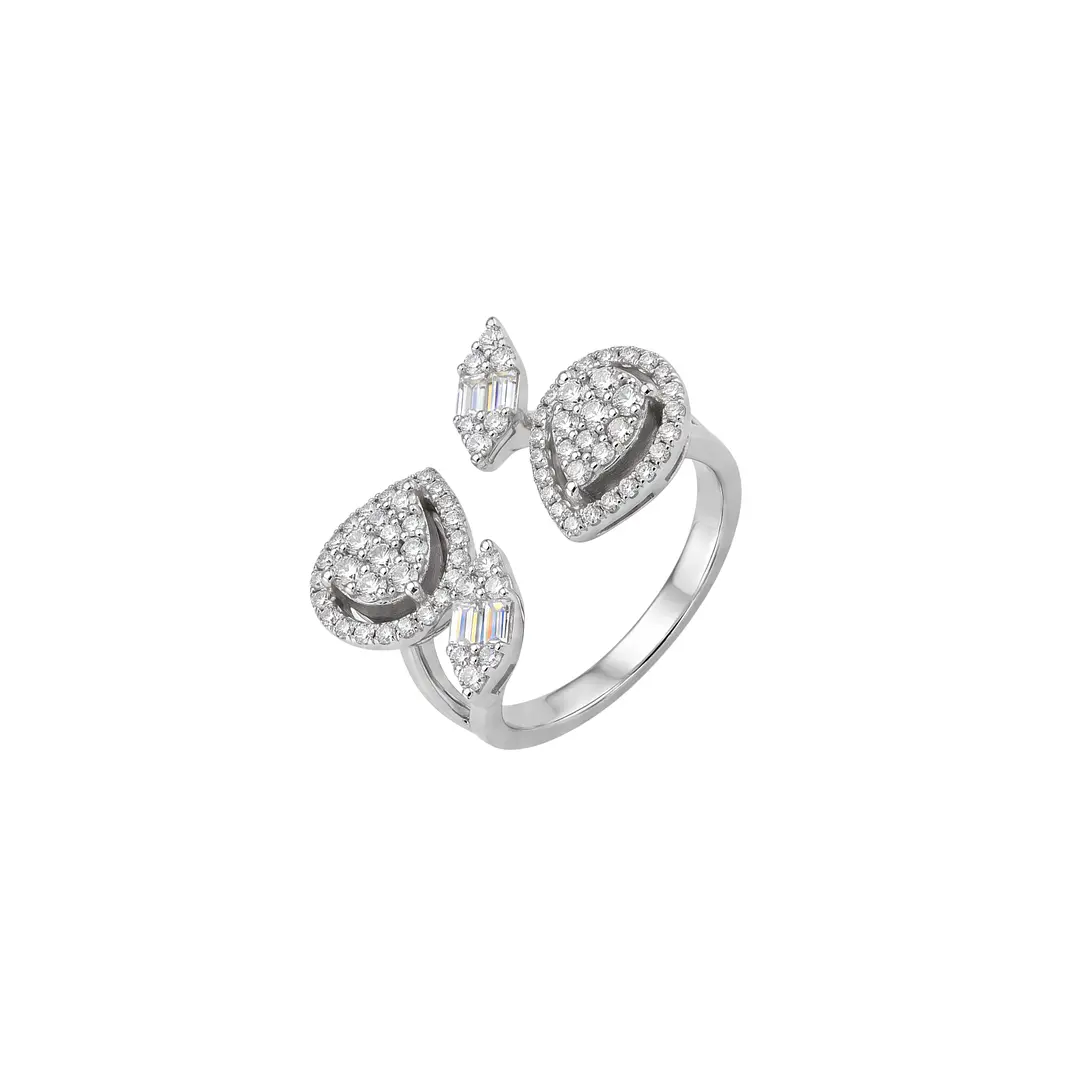 Anillo Oro Blanco 18kt Diamantes Lágrima 1,12 Qts 1