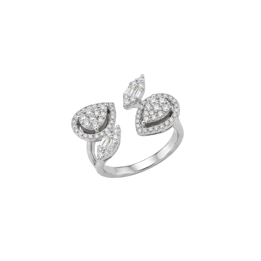Anillo Oro Blanco 18kt Diamantes Lágrima 1,12 Qts 2