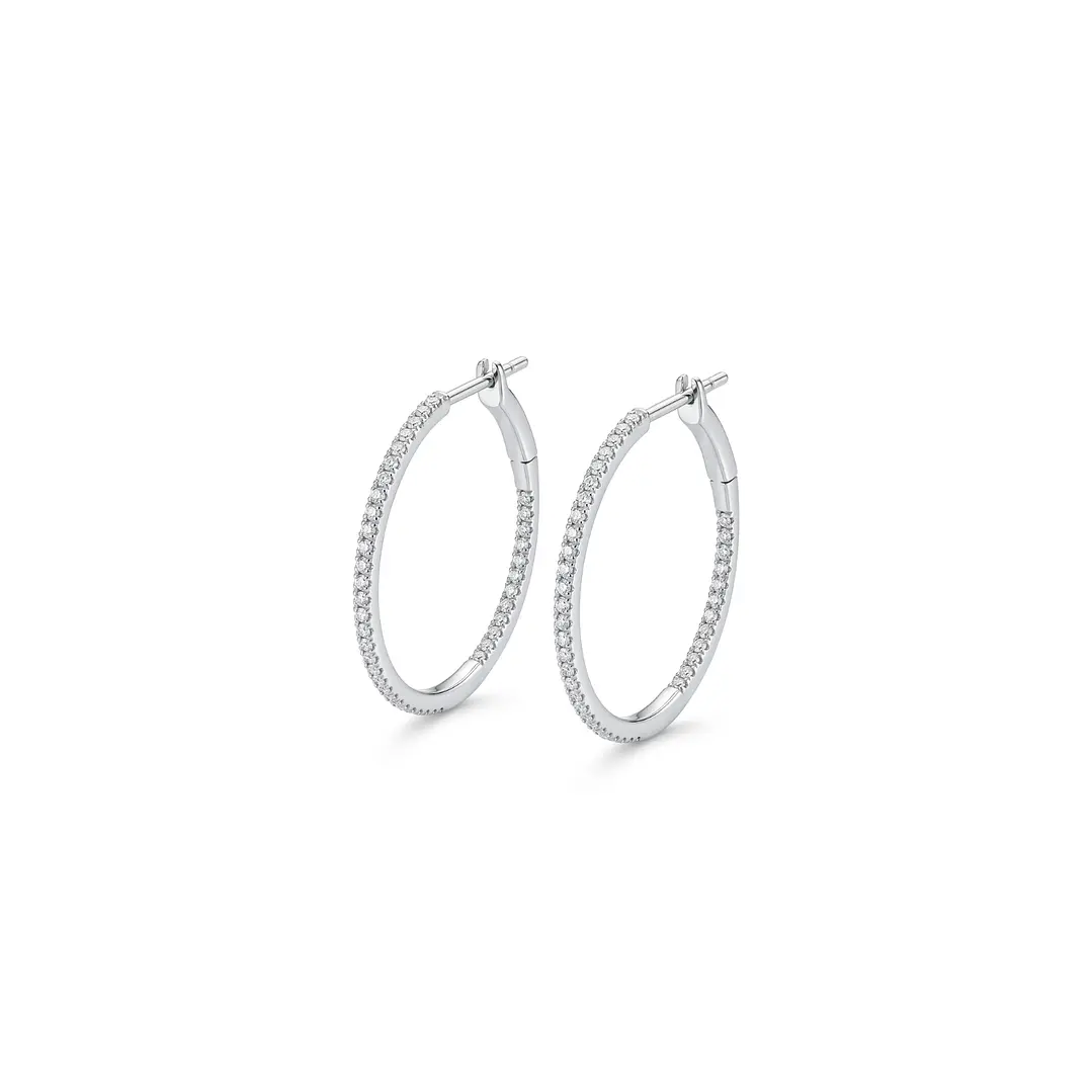 Aros Oro Blanco 18kt Diamantes 33Pts Argollas Grandes 1