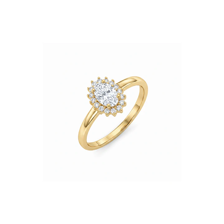 Anillo Oro Amarillo 18kt Roseta Circonita Oval 6MM 1