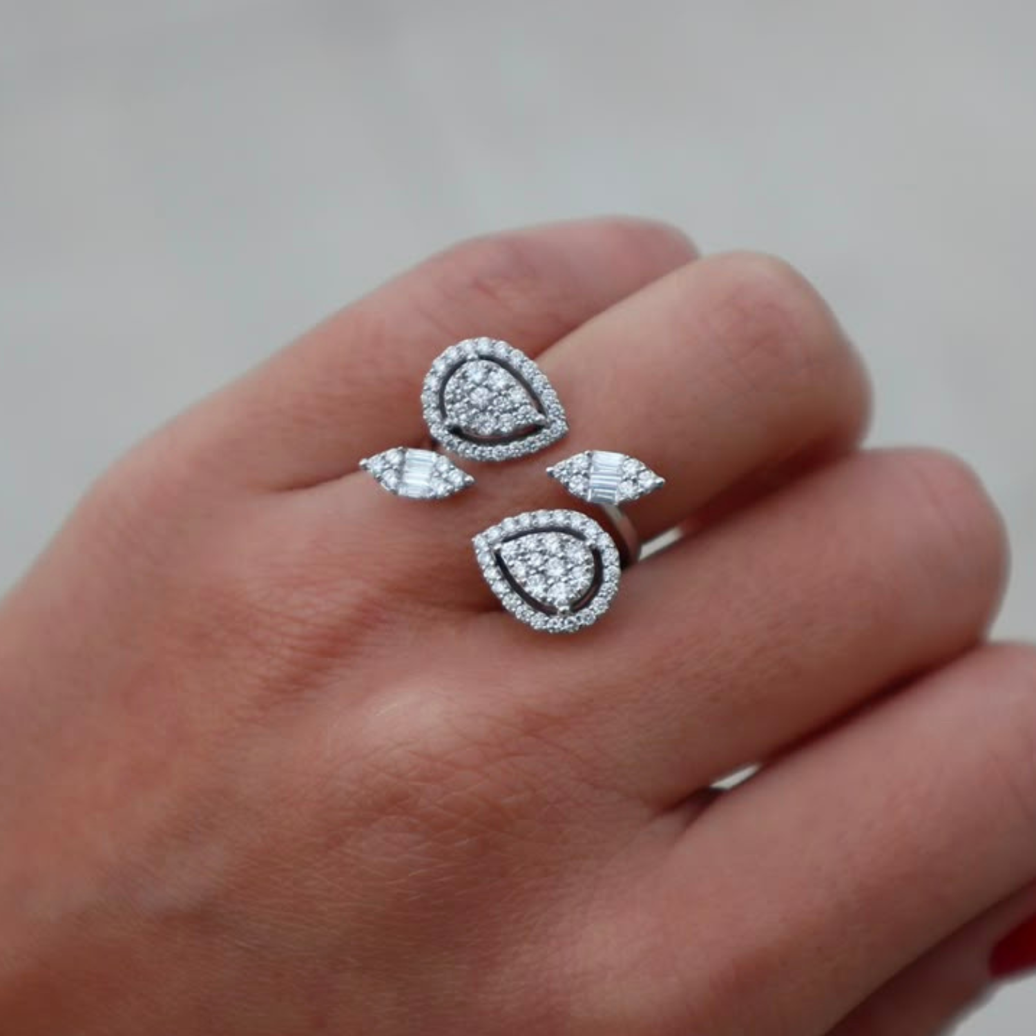 Anillo Oro Blanco 18kt Diamantes Lágrima 1,12 Qts 4