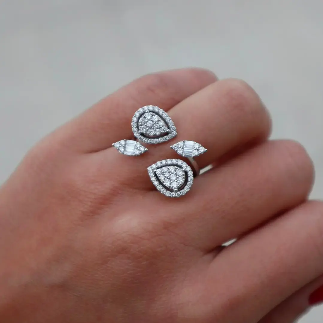 Anillo Oro Blanco 18kt Diamantes Lágrima 1,12 Qts 4