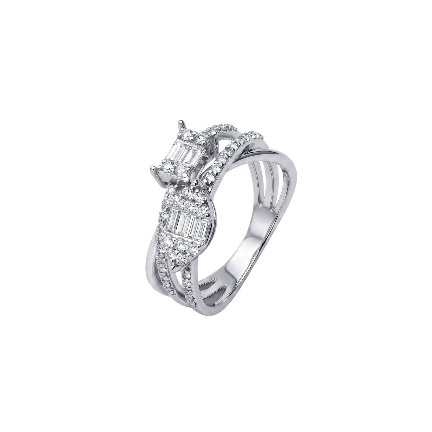 Anillo Oro Blanco 18kt Diamantes Corte Esmeralda 55 Pts 1