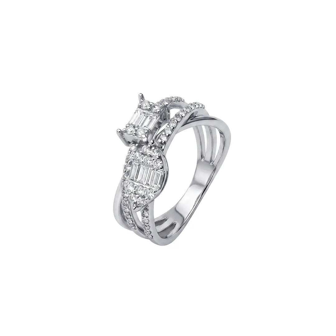 Anillo Oro Blanco 18kt Diamantes Corte Esmeralda 55 Pts 1