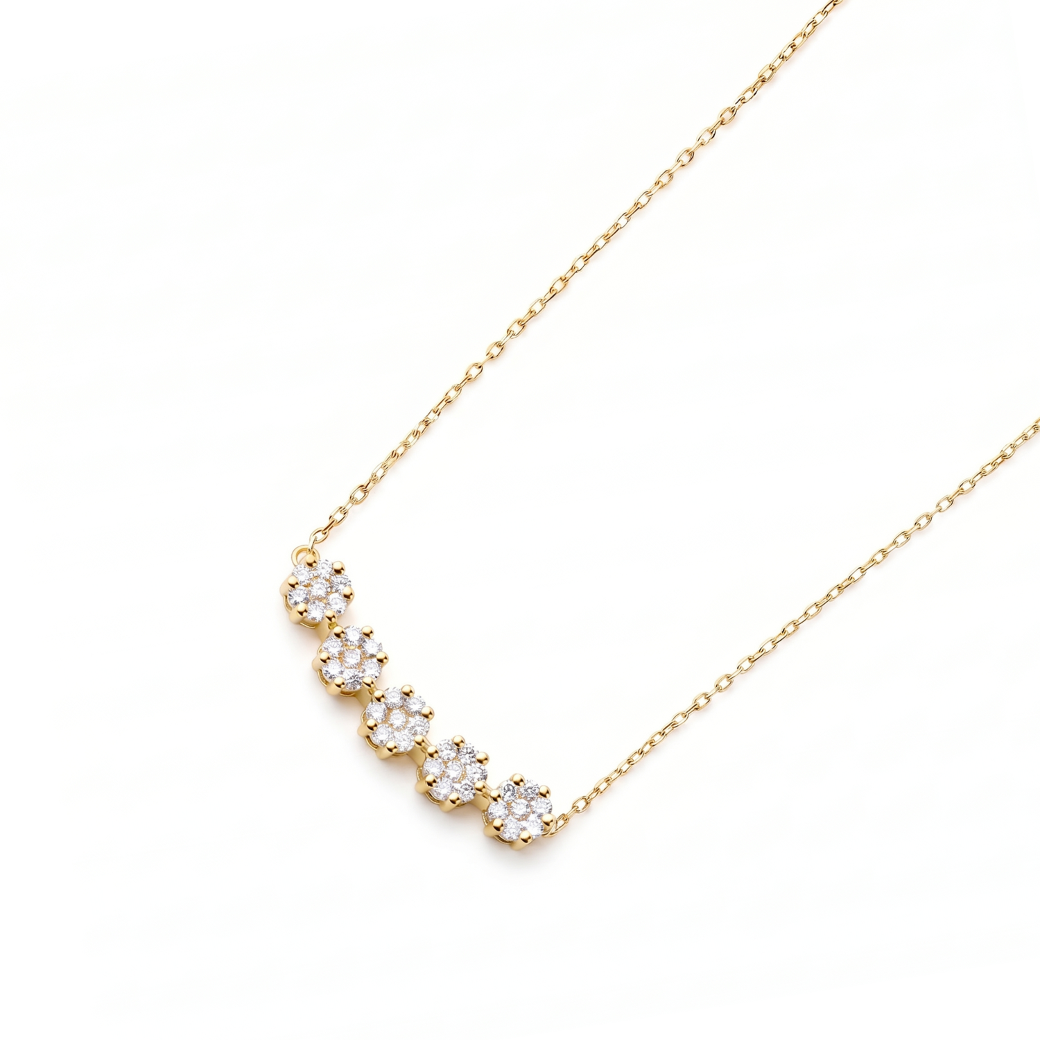 Collar Oro Amarillo 18kt Diamantes 36Pts Cinco Rosetas 1