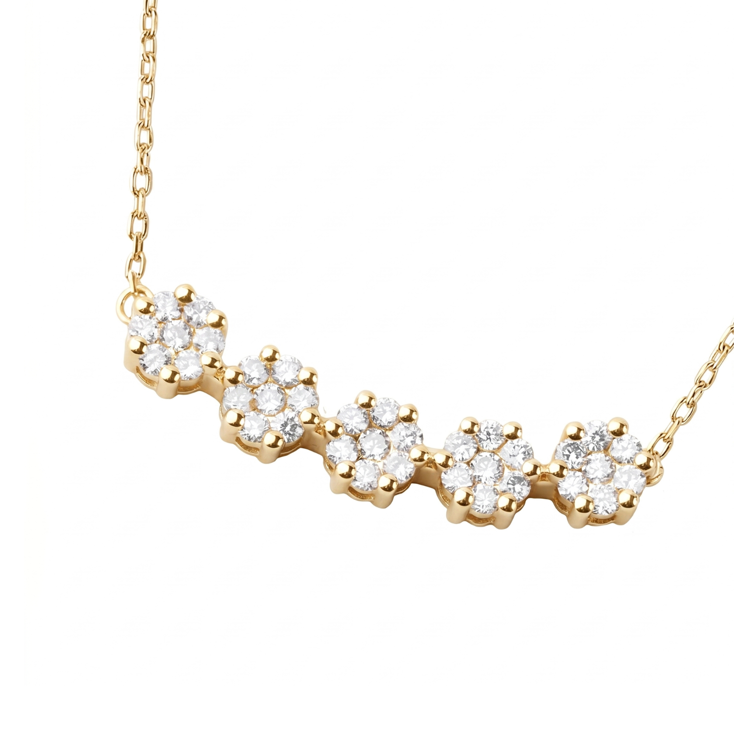 Collar Oro Amarillo 18kt Diamantes 36Pts Cinco Rosetas 2
