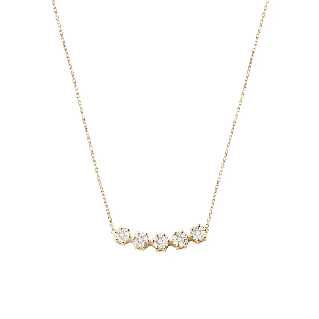 Collar Oro Amarillo 18kt Diamantes 36Pts Cinco Rosetas 3