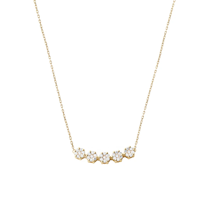 Collar Oro Amarillo 18kt Diamantes 36Pts Cinco Rosetas 3