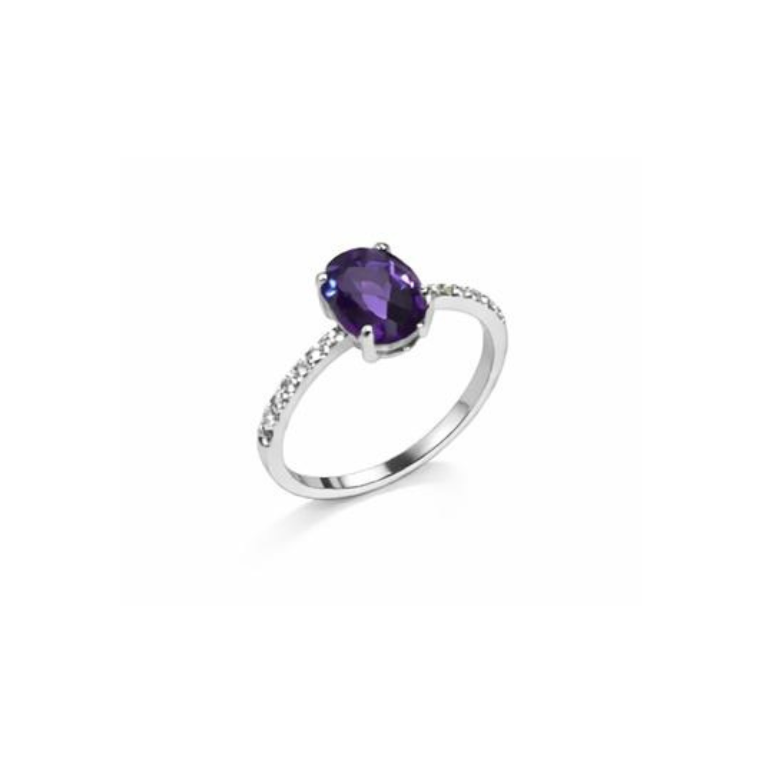 Anillo Oro Blanco 18kt Diamantes 7 Pts Amatista 1,15 Qts 1